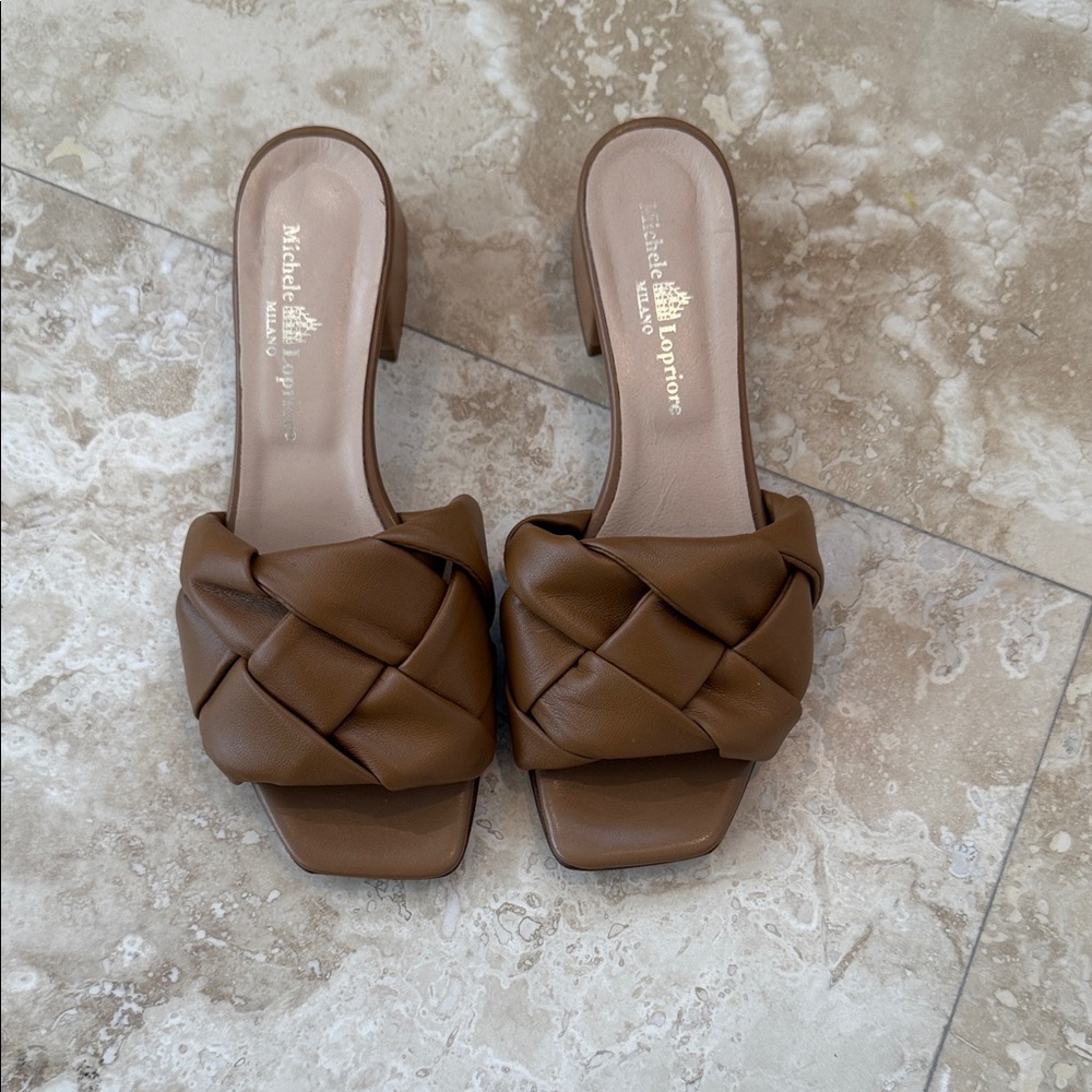 michele lopriore Brown Braided Leather Mules